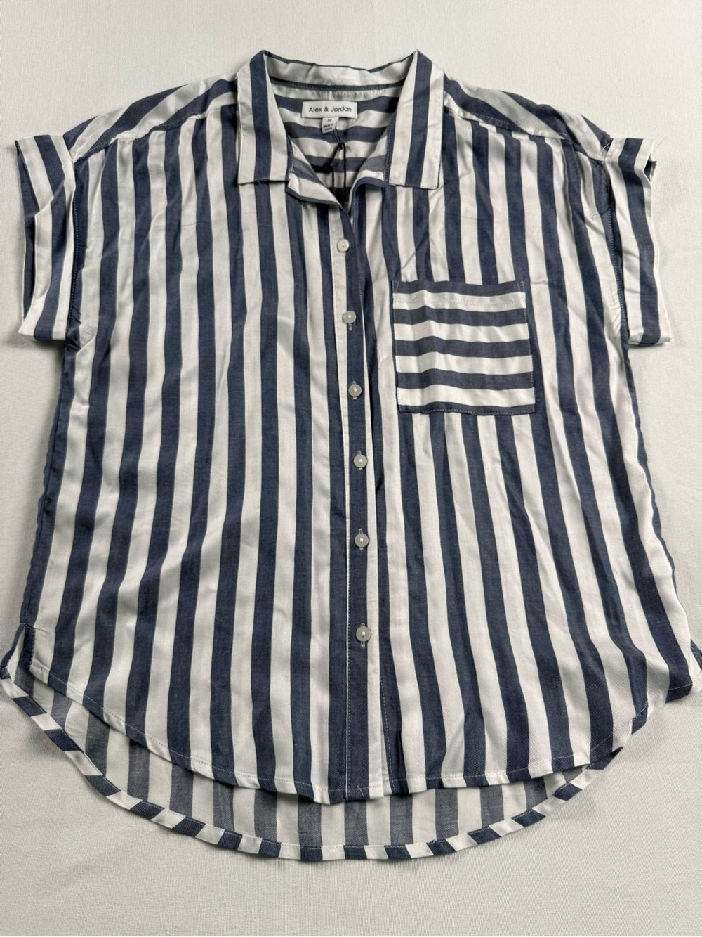Navy & White Striped Button-Down Shirt